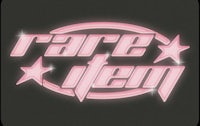 a pink logo with the words rare item on it